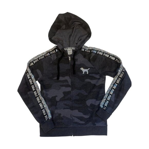 PINK Victoria's Secret Grey Camo Mermaid Bling Jacket & Jogger Set! EUC! - Picture 11 of 11